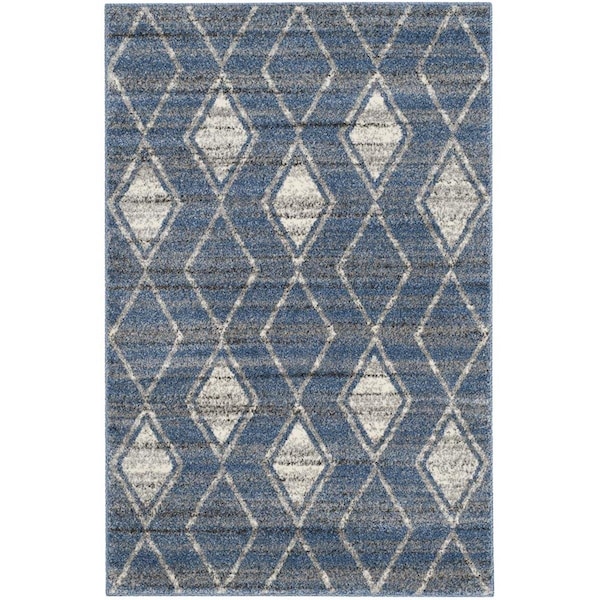 Flowers First 3 x 5 ft. Tunisia Power Loomed Area Rug, Light Blue & Cream - Small Rectangle - FL1890616