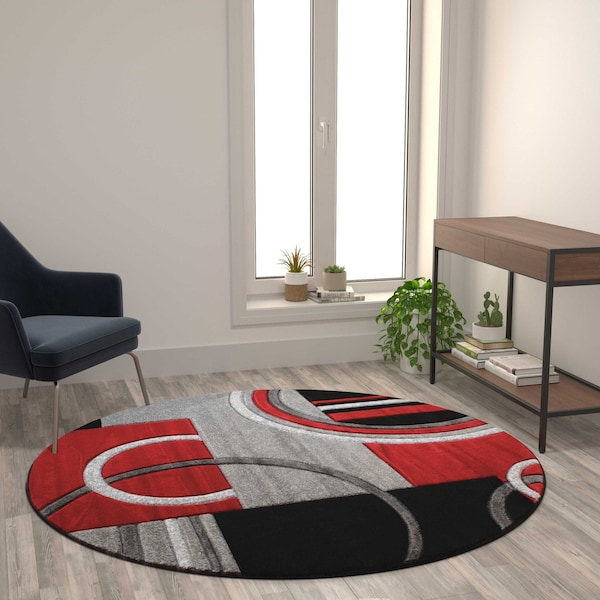 Flash Furniture Red 5' x 5' Geometric Abstract Area Rug - KP-RG953-55-RD-GG
