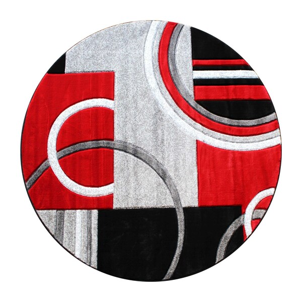 Flash Furniture Red 5' x 5' Geometric Abstract Area Rug - KP-RG953-55-RD-GG