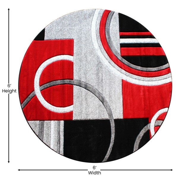 Flash Furniture Red 5' x 5' Geometric Abstract Area Rug - KP-RG953-55-RD-GG