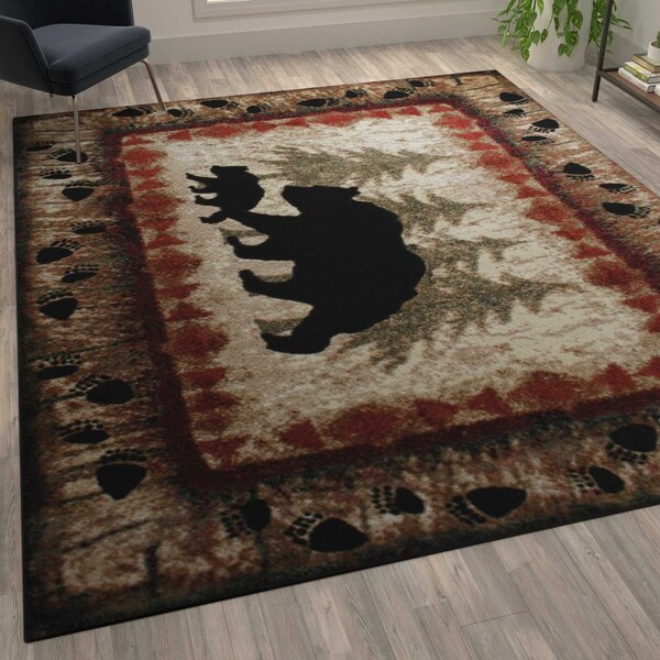 Flash Furniture 8' x 10' Brown Rustic Bear and Cub Olefin Area Rug - KP-RGB3940-810-BN-GG