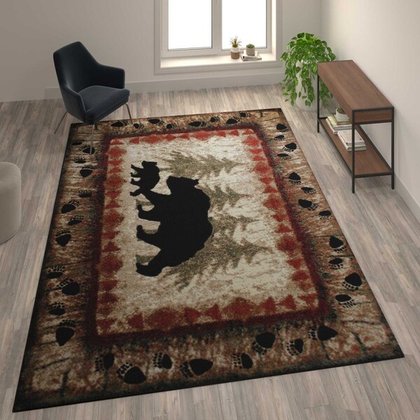 Flash Furniture 8' x 10' Brown Rustic Bear and Cub Olefin Area Rug - KP-RGB3940-810-BN-GG