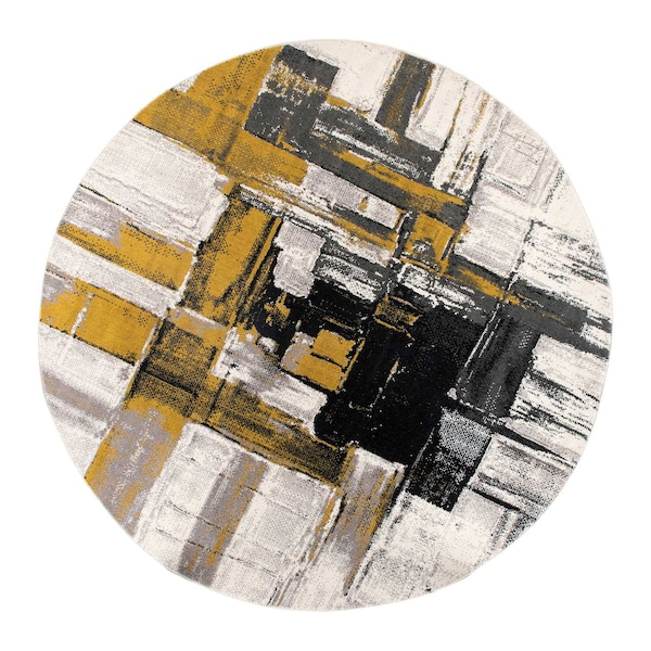 World Rug Gallery Contemporary Modern Abstract Area Rug 6' 6'' Round Gold - 950GOLD6RND
