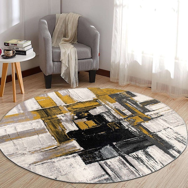 World Rug Gallery Contemporary Modern Abstract Area Rug 6' 6'' Round Gold - 950GOLD6RND