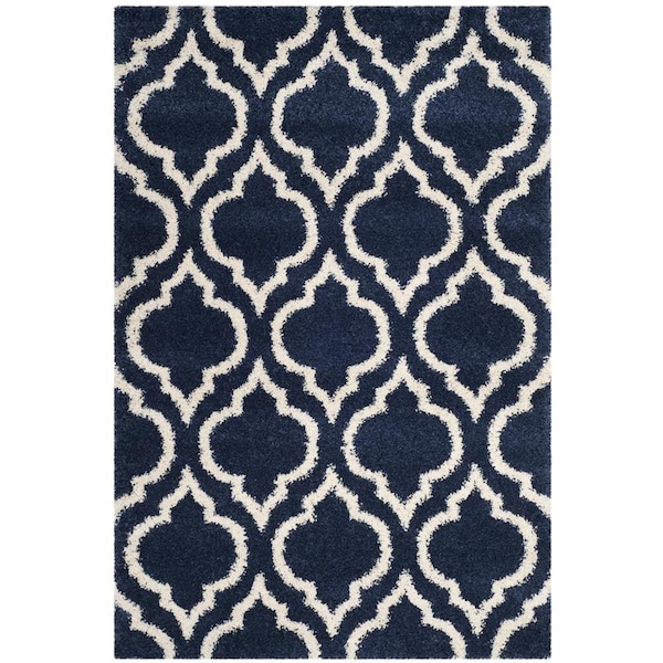 Flowers First 5 ft. 1 in. x 7 ft. 6 in. Hudson Shag Power Loomed Rug, Navy & Ivory - Medium Rectangle - FL1909631