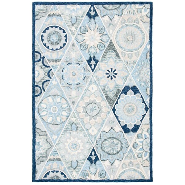 Safavieh 6 x 6 ft. Suzani Contemporary Square Hand Tufted Area RugBlue & Ivory - SZN502M-6SQ