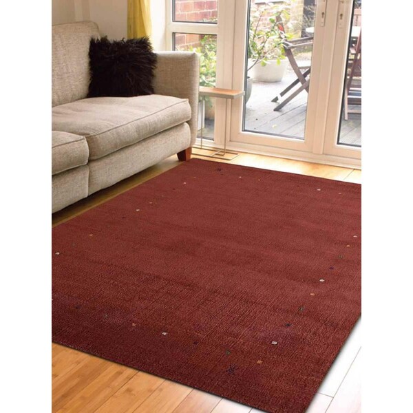 Jensendistributionservices 6 ft. 7 in. x 9 ft. 10 in. Hand Knotted Gabbeh Wool Contemporary Rectangle Area Rug, Red - MI1542421