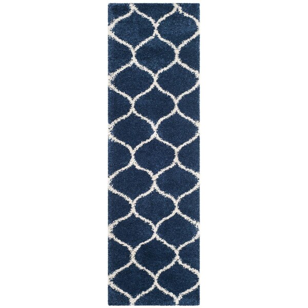 Safavieh 2 ft. 3 in. x 10 ft. Hudson Shag Power Loomed Runner Area RugNavy & Ivory - SGH280C-210