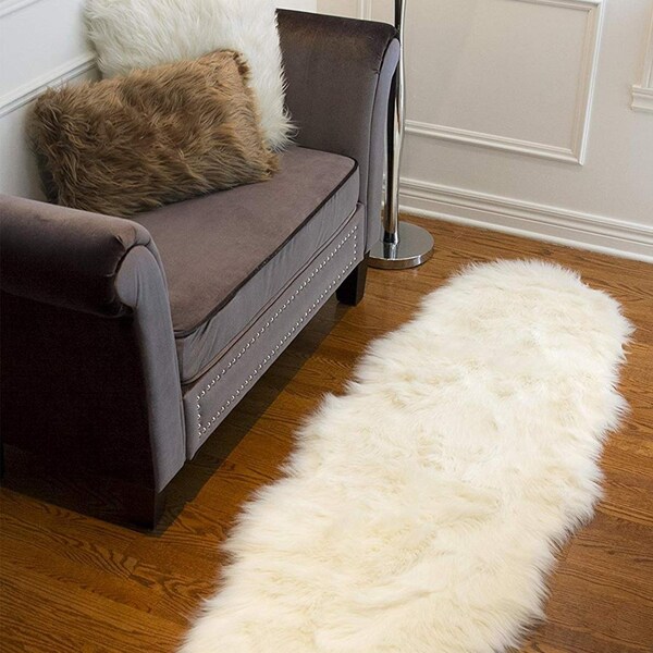 Homeroots 2 x 6 in. Double Sheepskin Rug - Off White - 317186