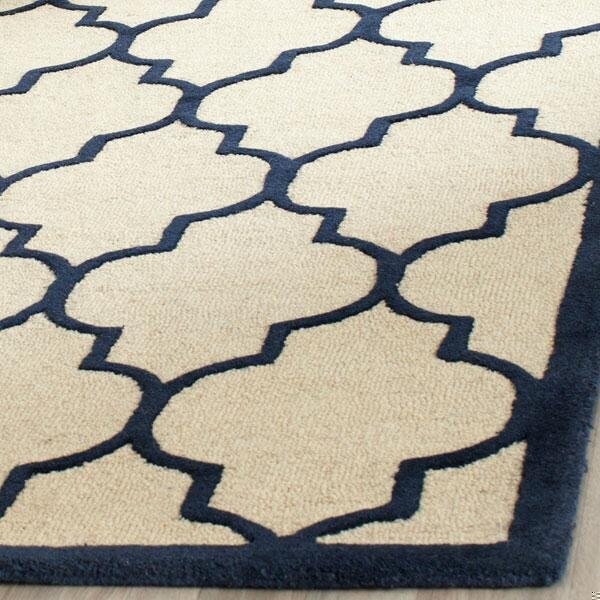 Safavieh Cambridge Hand Tufted Rectangle Rug- Ivory - Navy- 2 ft. 6 in. x 6 ft. - CAM134Z-26