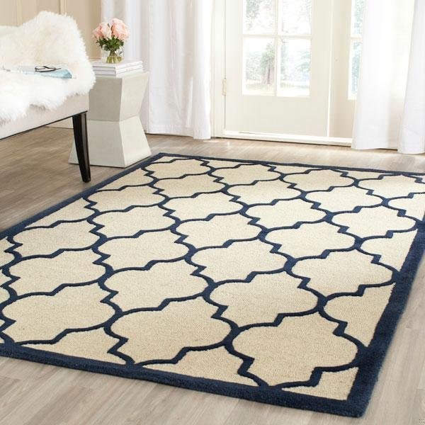 Safavieh Cambridge Hand Tufted Rectangle Rug- Ivory - Navy- 2 ft. 6 in. x 6 ft. - CAM134Z-26