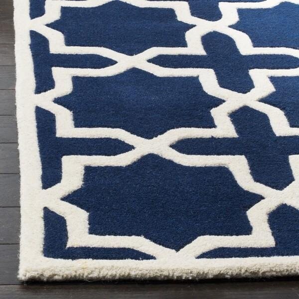 Safavieh Chatham Hand Tufted Small Rectangle Rug- Dark Blue - Ivory- 4 x 6 ft. - CHT732C-4