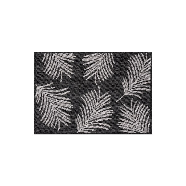World Rug Gallery Contemporary Palm Leaves Textured Flat Weave Indoor/Outdoor Area Rug 2'x3' Black - 111BLACK2X3