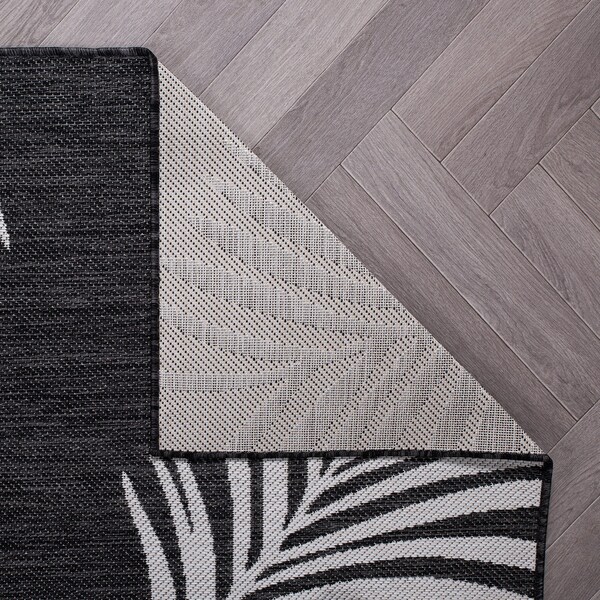 World Rug Gallery Contemporary Palm Leaves Textured Flat Weave Indoor/Outdoor Area Rug 2'x3' Black - 111BLACK2X3