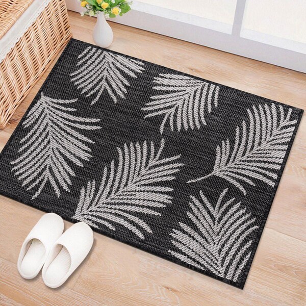 World Rug Gallery Contemporary Palm Leaves Textured Flat Weave Indoor/Outdoor Area Rug 2'x3' Black - 111BLACK2X3
