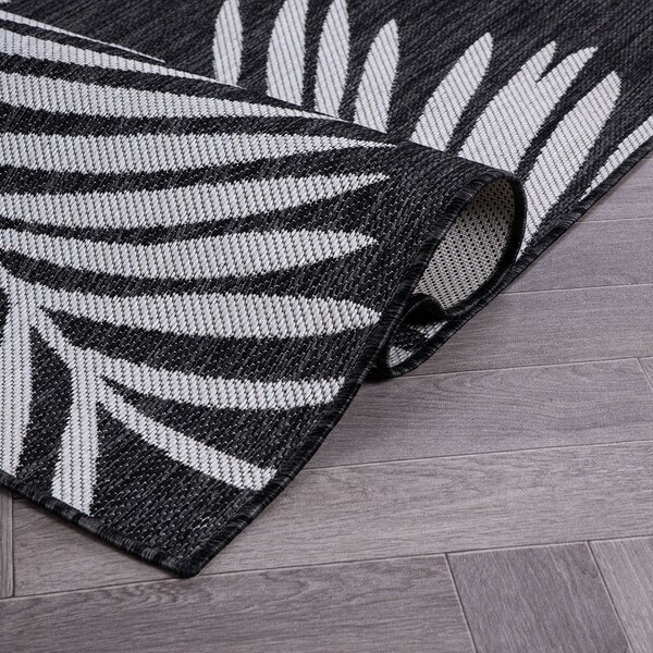 World Rug Gallery Contemporary Palm Leaves Textured Flat Weave Indoor/Outdoor Area Rug 2'x3' Black - 111BLACK2X3