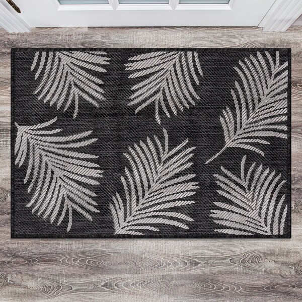World Rug Gallery Contemporary Palm Leaves Textured Flat Weave Indoor/Outdoor Area Rug 2'x3' Black - 111BLACK2X3