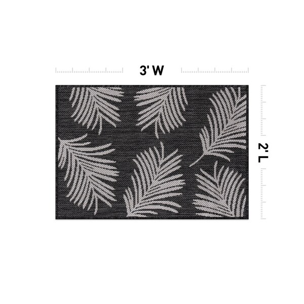 World Rug Gallery Contemporary Palm Leaves Textured Flat Weave Indoor/Outdoor Area Rug 2'x3' Black - 111BLACK2X3