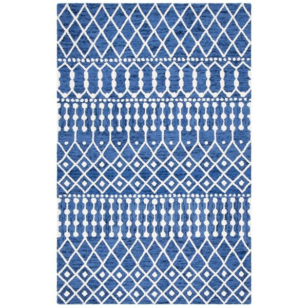 Safavieh 10 x 14 ft. Blossom Contemporary Rectangle Hand Tufted Rug, Navy & Ivory - BLM115N-10