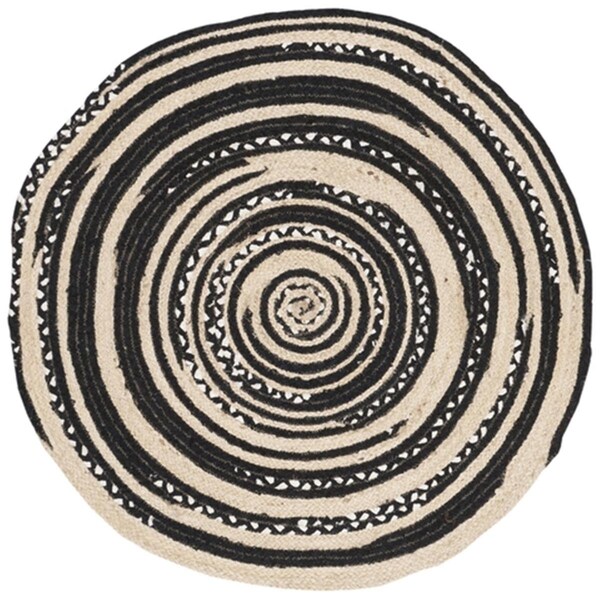 Safavieh 4 x 4 ft. Cape Cod Collection Global Round Hand Woven Rug; Black & Ivory - CAP209Z-4R