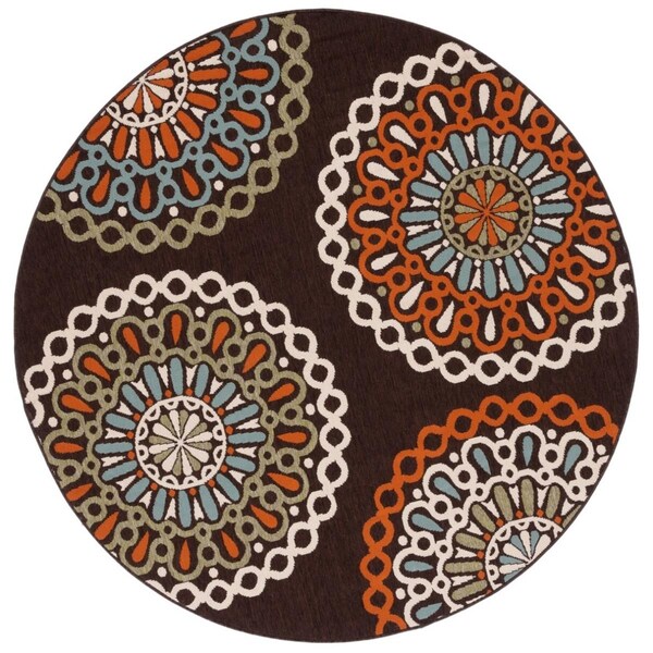 Safavieh 3 x 3 ft. Veranda Round Area Rug; Chocolate & Terracotta - VER092-0725-3R
