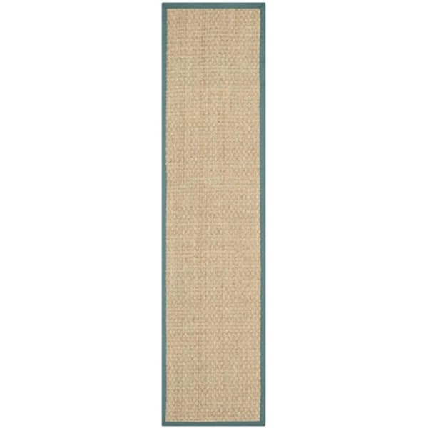 Safavieh Natural Fiber Power Loomed Runner Rug- Natural - Light Blue- 2 ft. 6 in. x 12 ft. - NF114M-212