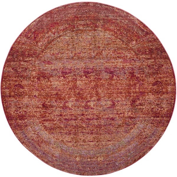 Flowers First 6 ft. 7 in. x 6 ft. 7 in. Round Mystique Power Loomed Round Rug, Rust & Multi Color - FL1909616