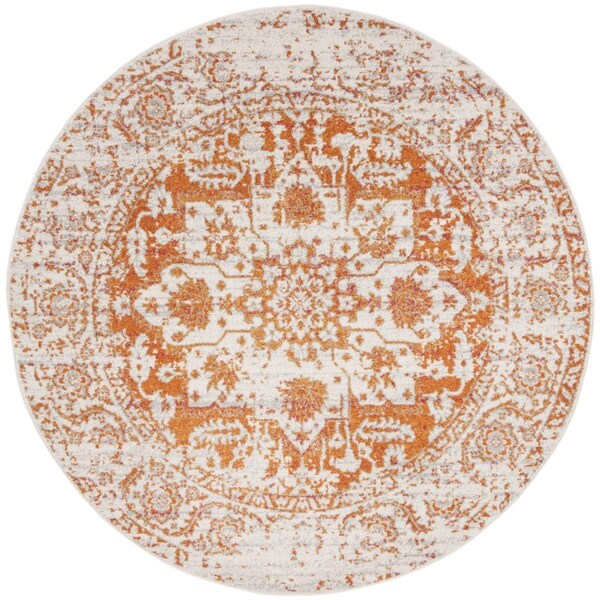 Flowers First 9 x 9 ft. Madison Contemporary Round Power Loomed Rug, Orange & Ivory - FL2149384