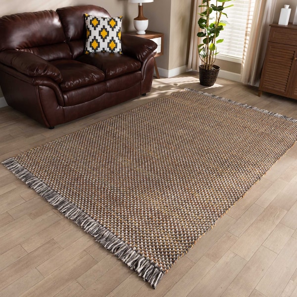 Baxton Studio Nurten Modern and Contemporary Orange and Grey Handwoven Hemp Blend Area Rug - 188-11838-ZORO