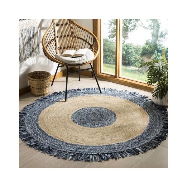 Safavieh Cape Cod Hand Woven Round Area Rug, Ivory and Denim - 3 x 3 ft. - CAP205D-3R