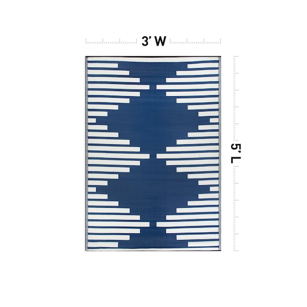 World Rug Gallery Bohemian Stripe Diamond Reversible Recycled Plastic 3' X 5' Navy Outdoor Rug - 6071NAVY3X5