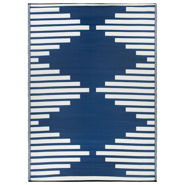 World Rug Gallery Bohemian Stripe Diamond Reversible Recycled Plastic 3' X 5' Navy Outdoor Rug - 6071NAVY3X5