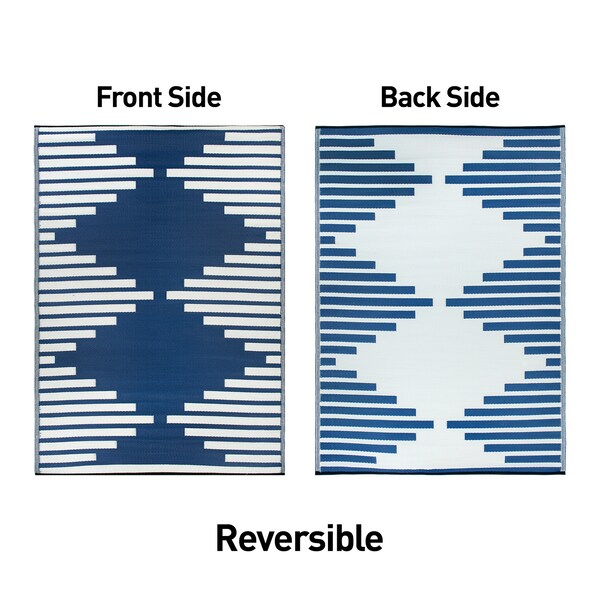 World Rug Gallery Bohemian Stripe Diamond Reversible Recycled Plastic 3' X 5' Navy Outdoor Rug - 6071NAVY3X5