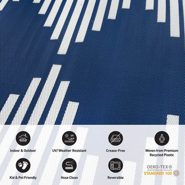 World Rug Gallery Bohemian Stripe Diamond Reversible Recycled Plastic 3' X 5' Navy Outdoor Rug - 6071NAVY3X5