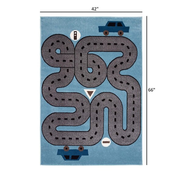 Homeroots 4 x 6 ft. Blue Imaginative Racetrack Area Rug - 396314