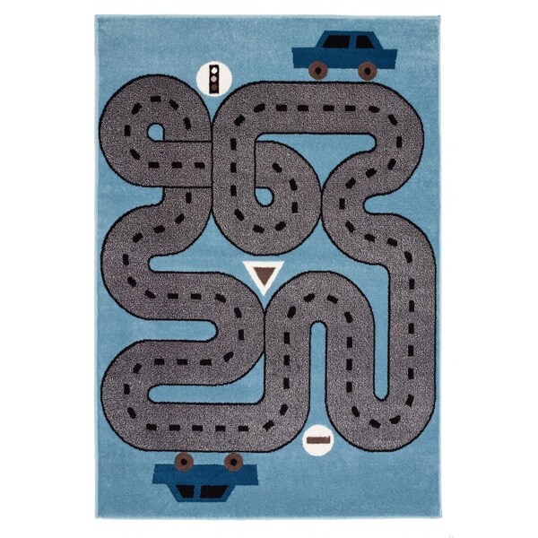 Homeroots 4 x 6 ft. Blue Imaginative Racetrack Area Rug - 396314