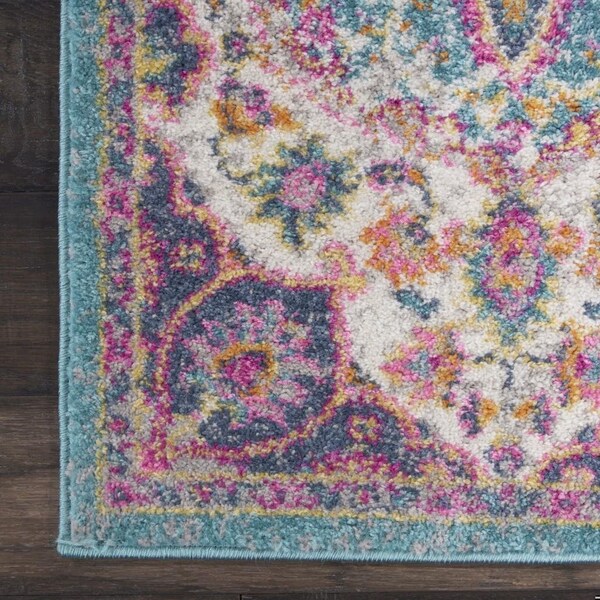Homeroots 2 x 3 ft. Pink & Blue Floral Medallion Scatter Area Rug - 385526