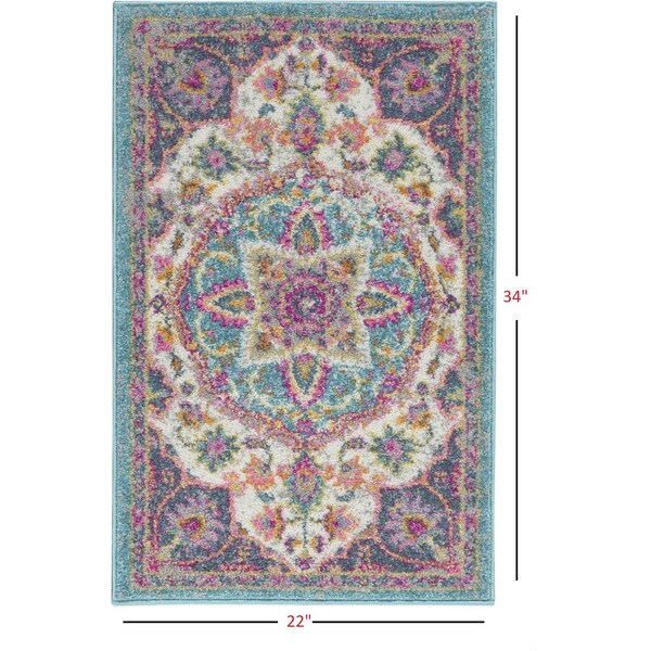 Homeroots 2 x 3 ft. Pink & Blue Floral Medallion Scatter Area Rug - 385526