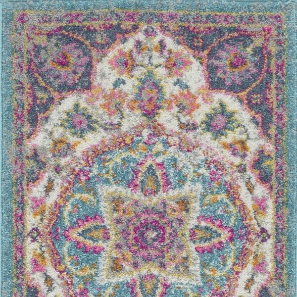 Homeroots 2 x 3 ft. Pink & Blue Floral Medallion Scatter Area Rug - 385526
