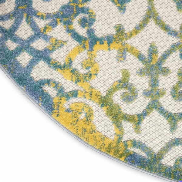Homeroots 4 ft. Round Ivory & Blue Indoor & Outdoor Area Rug - 385018