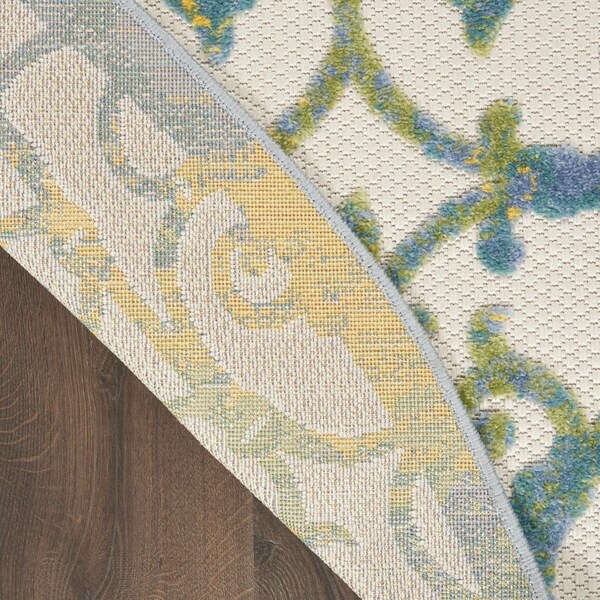 Homeroots 4 ft. Round Ivory & Blue Indoor & Outdoor Area Rug - 385018