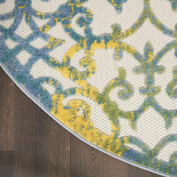 Homeroots 4 ft. Round Ivory & Blue Indoor & Outdoor Area Rug - 385018