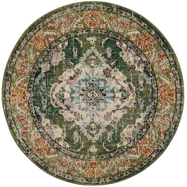 Safavieh Monaco Round Area Rug, Forest Green and Light Blue - 5 x 5 ft. - MNC243F-5R