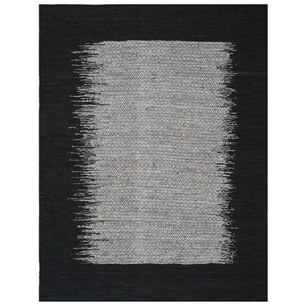 Flowers First 8 x 10 ft. Vintage Leather Hand Woven Rug, Light Grey & Black - Large Rectangle - FL1885080