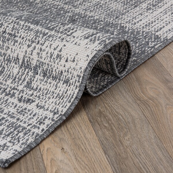 World Rug Gallery Contemporary Distressed Boxes Weather Resistant Indoor/Outdoor Runner Rug 2' x 7' Gray - 4032GRAY2X7