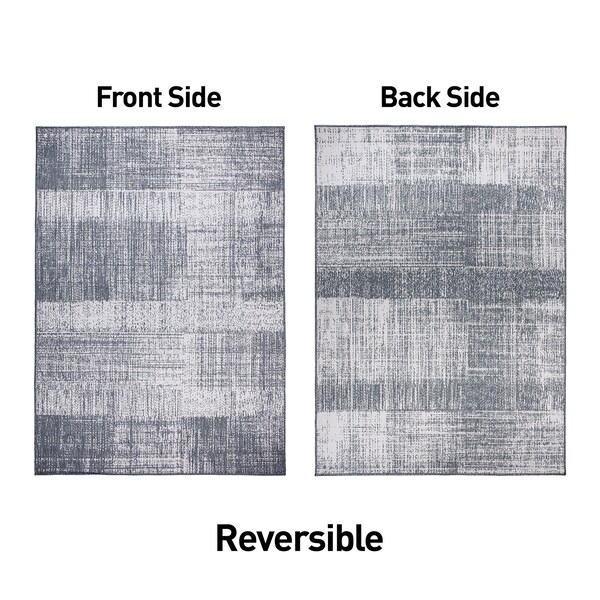 World Rug Gallery Contemporary Distressed Boxes Weather Resistant Indoor/Outdoor Runner Rug 2' x 7' Gray - 4032GRAY2X7