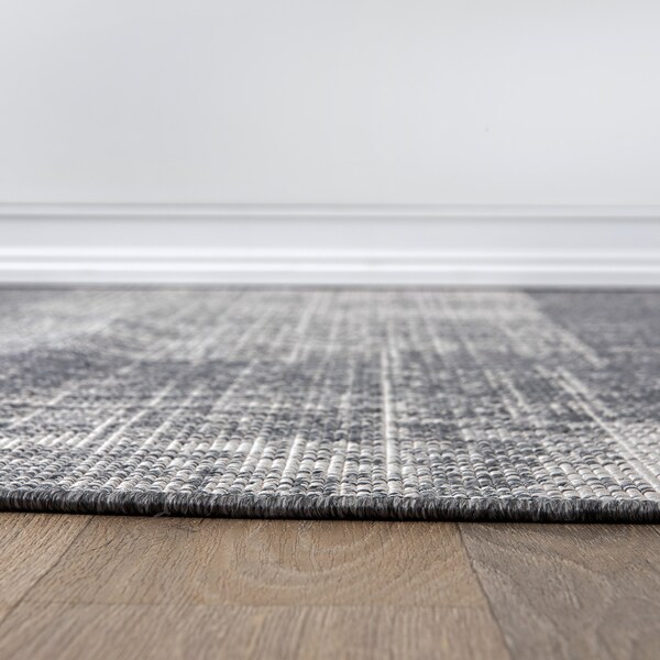 World Rug Gallery Contemporary Distressed Boxes Weather Resistant Indoor/Outdoor Runner Rug 2' x 7' Gray - 4032GRAY2X7