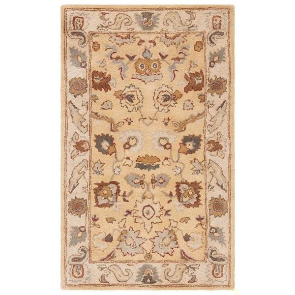 Safavieh 4 x 6 ft. Small Rectangle Traditional Bergama- Taupe and Ivory Hand Tufted Rug - BRG136A-4