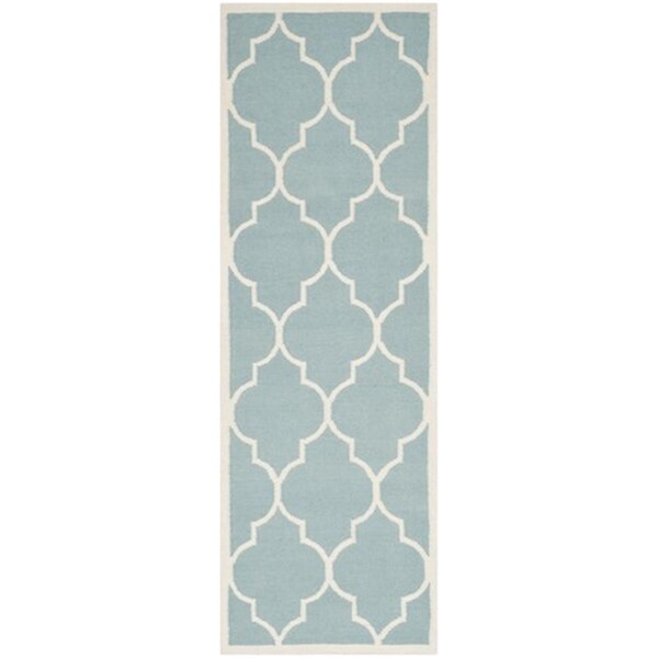Safavieh Dhurries Hand Woven Flat Weave Rectangle Rug- Light Blue - Ivory- 2 Ft. 6 In. X 10 Ft. - DHU632C-210