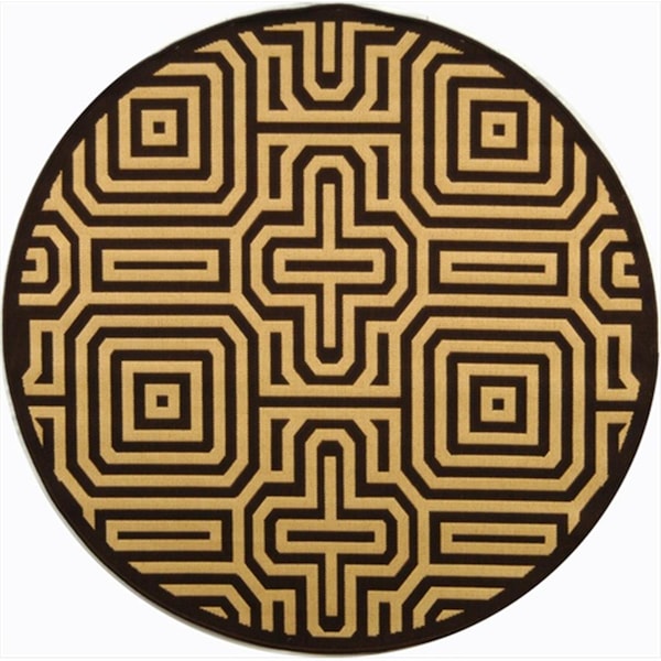 Safavieh 6 Ft. -7 In. X 6 Ft. -7 In. Round Indoor-Outdoor Courtyard- Chocolate And Natural- Machine Made Rug - CY2962-3409-7R